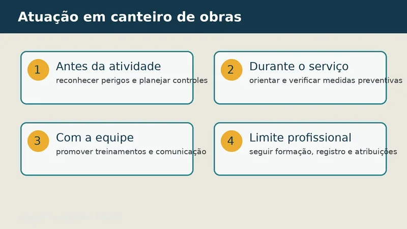 Infográfico sobre a atuação do técnico em Segurança do Trabalho no canteiro de obras