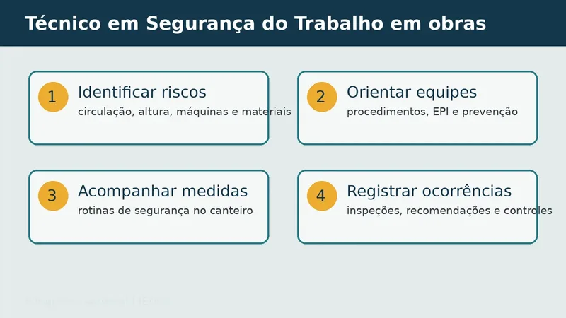 Infográfico sobre a atuação do técnico em Segurança do Trabalho em obras