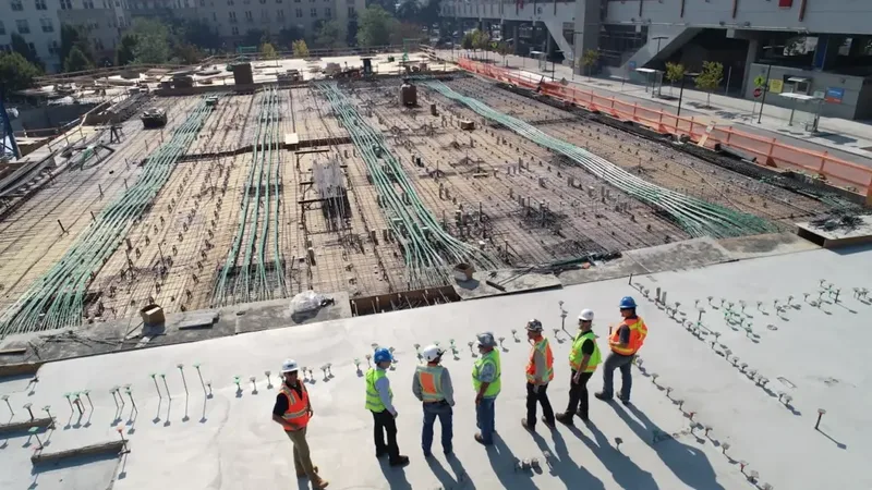 Técnico em Segurança do Trabalho em inspeção de obra com equipamento de proteção