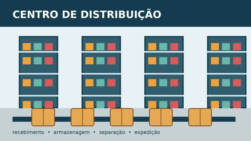 Técnico em Logística atuando em centro de distribuição com prateleiras e caixas