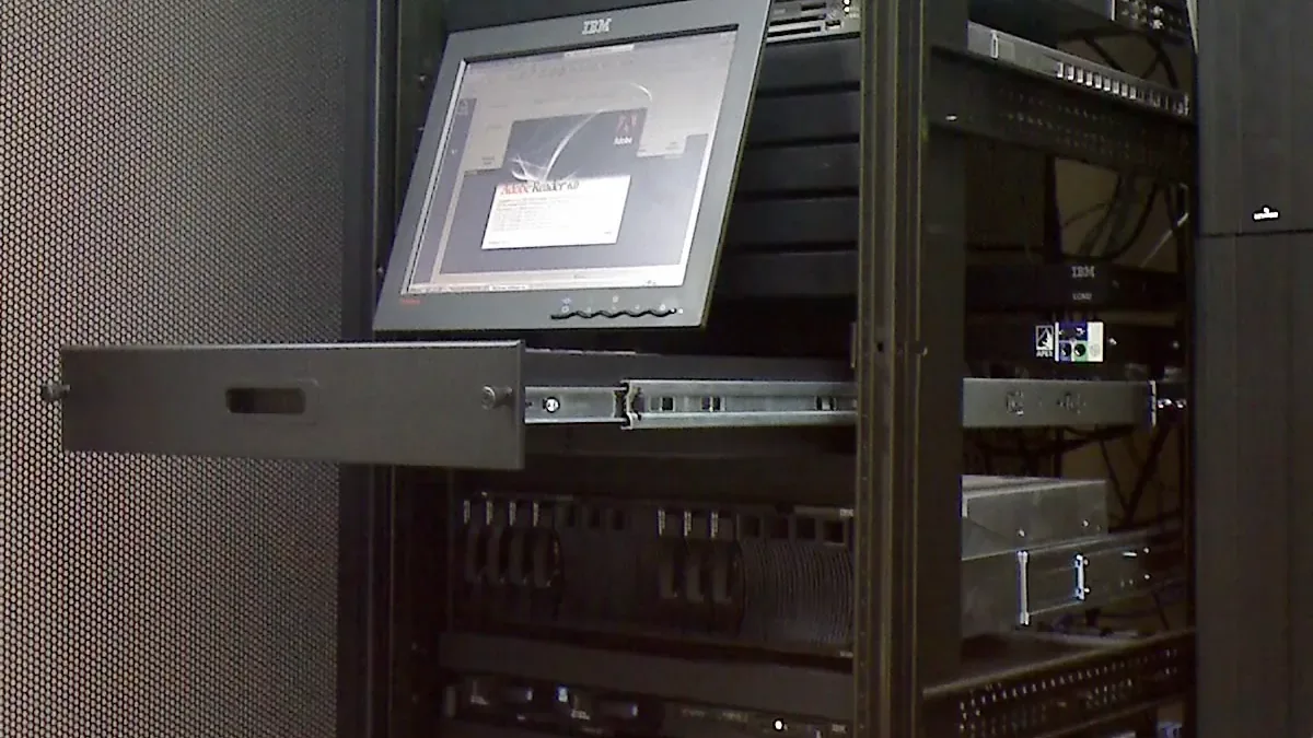 Equipamentos de servidor e monitor relacionados a dados e aplicações de inteligência artificial no trabalho do técnico em Informática