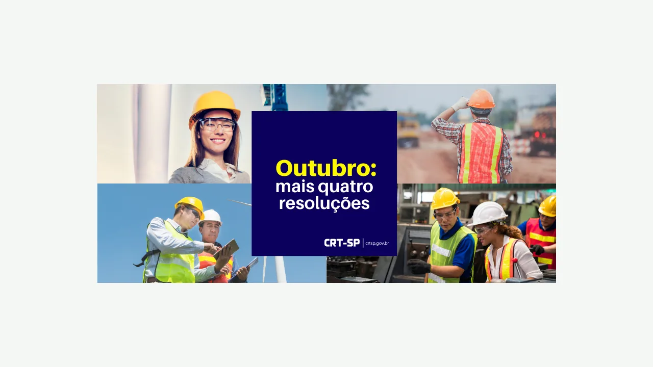 Imagem do CRT-SP sobre resoluções que disciplinam atribuições de técnicos industriais, incluindo o Técnico em Meio Ambiente