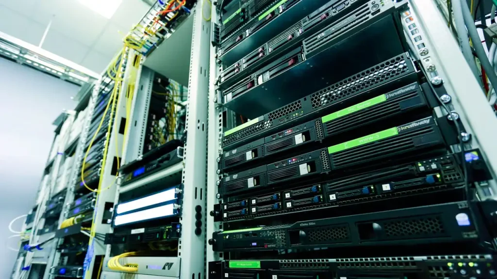 Servidores em rack representam a infraestrutura usada por profissionais de computação em nuvem