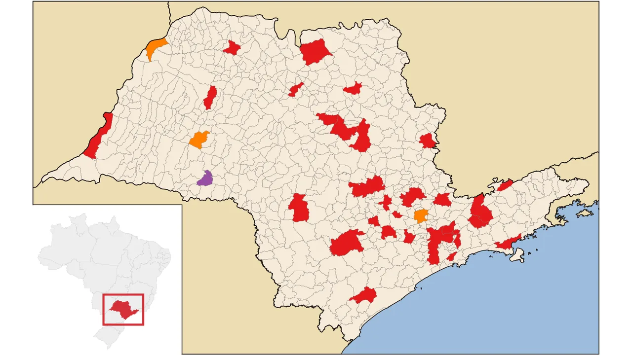 Mapa dos campi do IFSP relacionados ao processo seletivo 2027